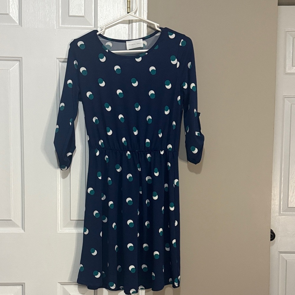 French Grey Teal and White Polka Dot Dress size Small NWOT